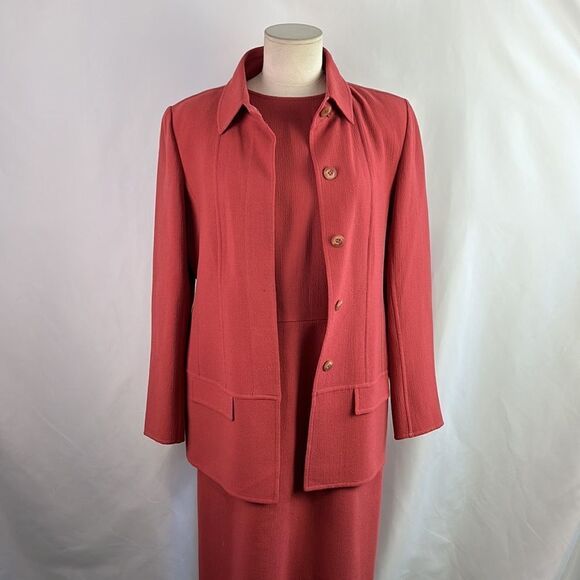 Vintage Oscar de la Renta Salmon Wool Sheath/Jacket - Picture 1 of 15